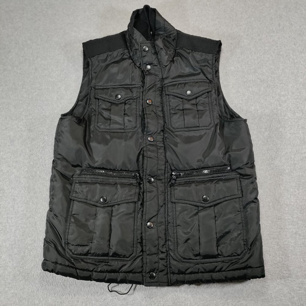 Express Womens Pocket Vest Medium Black Sleeveless Zip-up Snap Flap